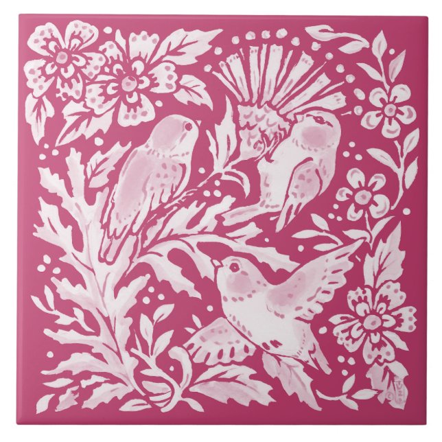 Azulejo Magenta Trío de Aves Tístol Naturaleza Woodland Fl (Frente)