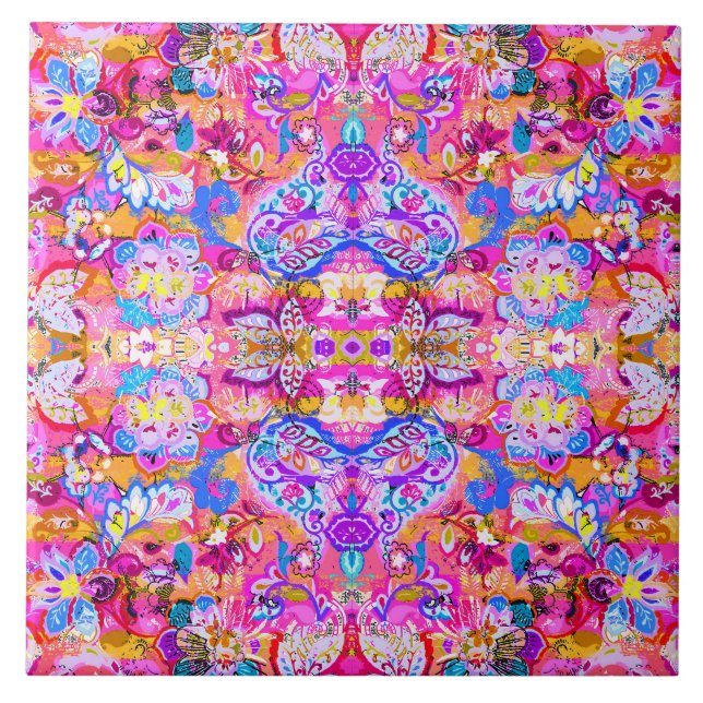 Azulejo Mágica floral abstracta colorida (Frente)