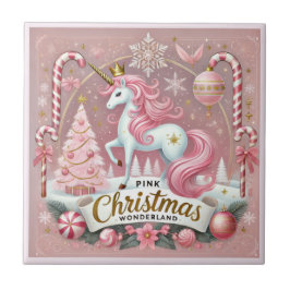 Azulejo Magical Pink Christmas Wonderland Unicorn