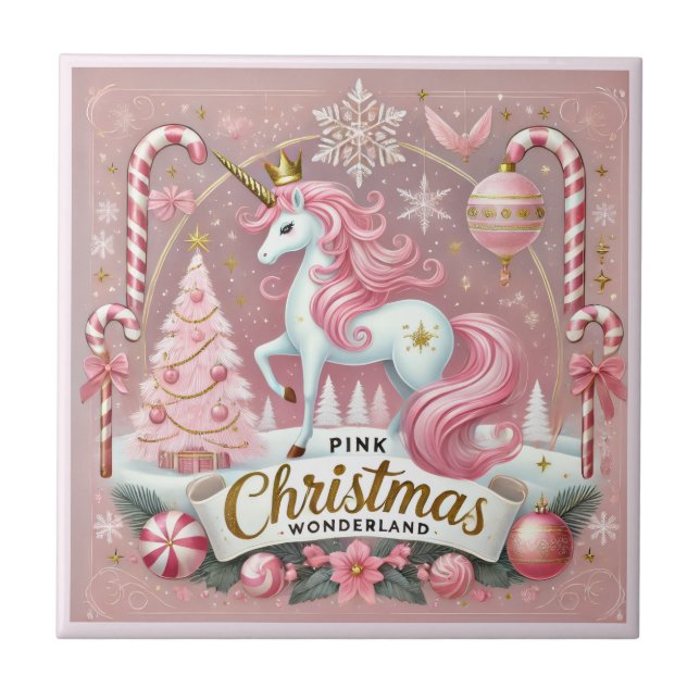 Azulejo Magical Pink Christmas Wonderland Unicorn (Frente)
