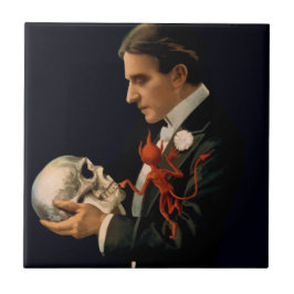 Azulejo Magician vintage, Thurston sosteniendo un cráneo h