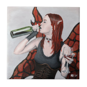 Azulejo Magnífica Vino de Beber de Hadas Fantasía Tile Cer