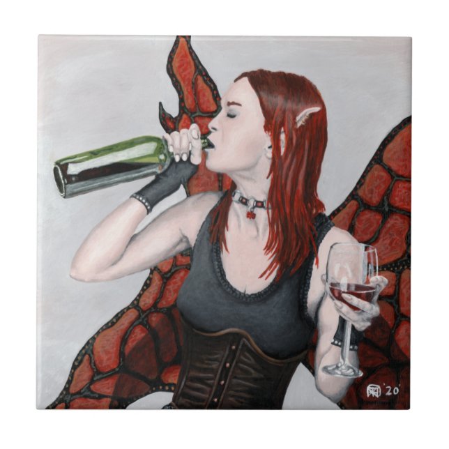 Azulejo Magnífica Vino de Beber de Hadas Fantasía Tile Cer (Frente)