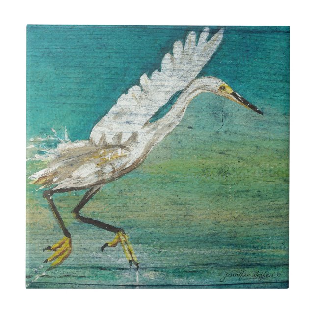 Azulejo Magnífico Costero De Egret Shorebird En Agua (Frente)
