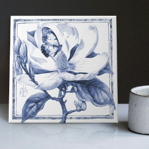 Azulejo Magnolia Azul Delft Decor Art Nouveau Acuarela