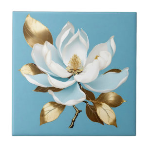 Azulejo Magnolia blanca elegante en azul claro