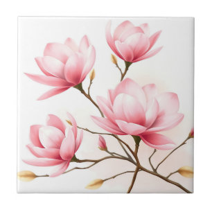 Azulejo Magnolia rosa Rubor con acentos dorados