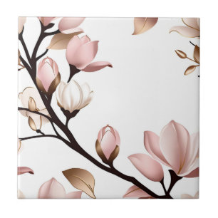 Azulejo Magnolia rosa Rubor en blanco
