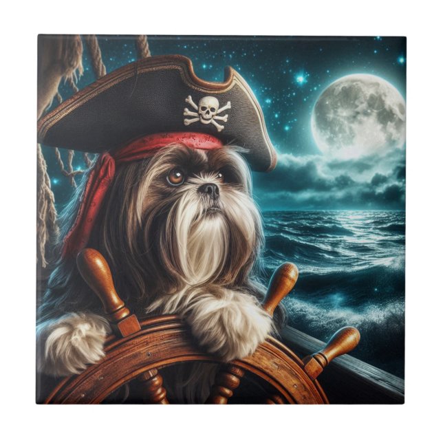 Azulejo Magnum el mosaico del pirata Shih Tzu (Frente)