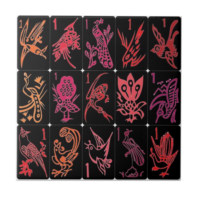 Azulejo Mah Jongg One Bams Reds Tile (Frente)