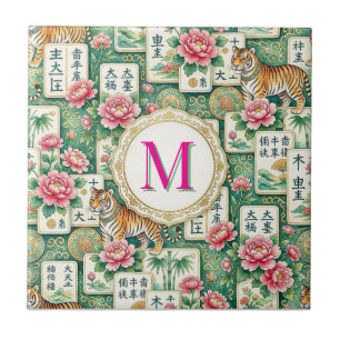 Azulejo Mahjong Chinoiserie Floral Monogram Personalized