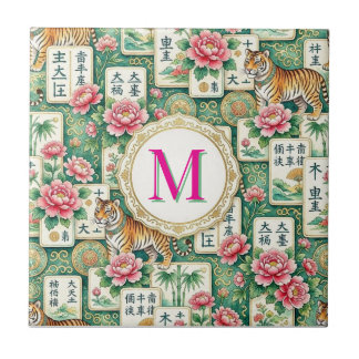 Azulejo Mahjong Chinoiserie Floral Monogram Personalized