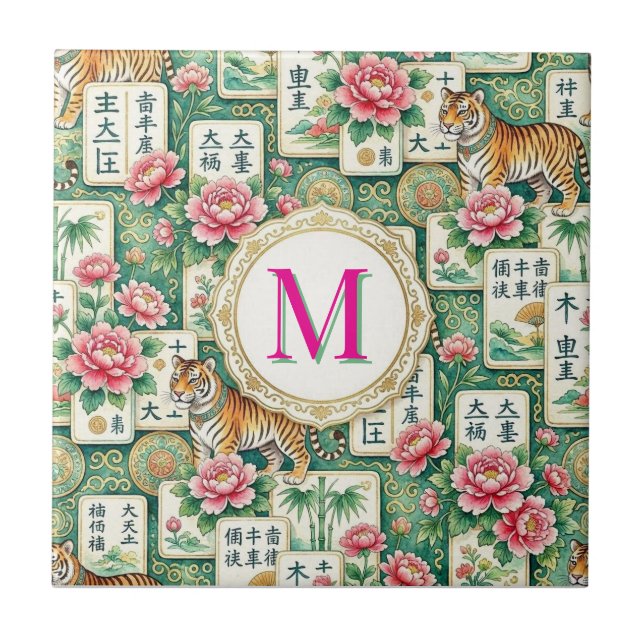 Azulejo Mahjong Chinoiserie Floral Monogram Personalized  (Frente)