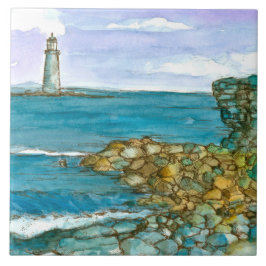 Azulejo Maine Lighthouse Rocky Coastline Ocean