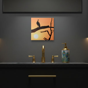 Azulejo Majestad del atardecer: mosaico cerámico de siluet