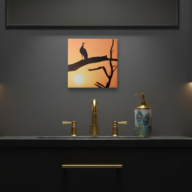 Azulejo Majestad del atardecer: mosaico cerámico de siluet (Subido por el creador)