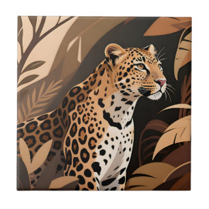 Azulejo Majestuosa selva de vida silvestre de leopardo