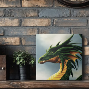Azulejo Majestuoso Dragón Verde Esmeralda Fantasía