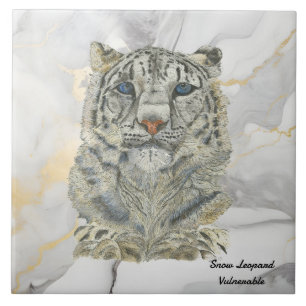 Azulejo Majestuoso Leopardo de la nieve pintado a mano