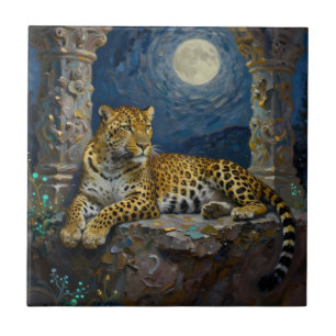 Azulejo Majestuoso leopardo en saliente de acantilado 