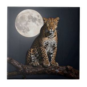 Azulejo Majestuoso Leopardo y Luna Llena