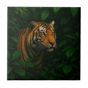 Azulejo Majestuoso retrato de tigre de Bengala en la selva