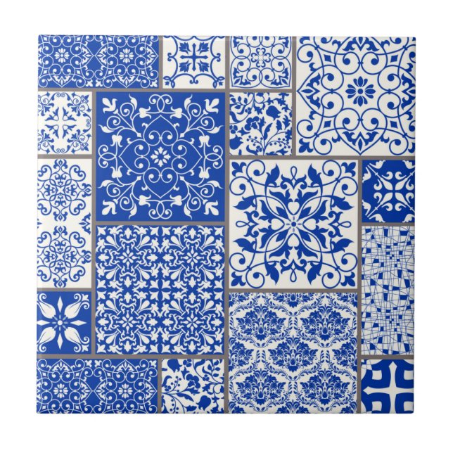 Azulejo Majolica Mosaico Azul y Blanco Mediterráne (Frente)