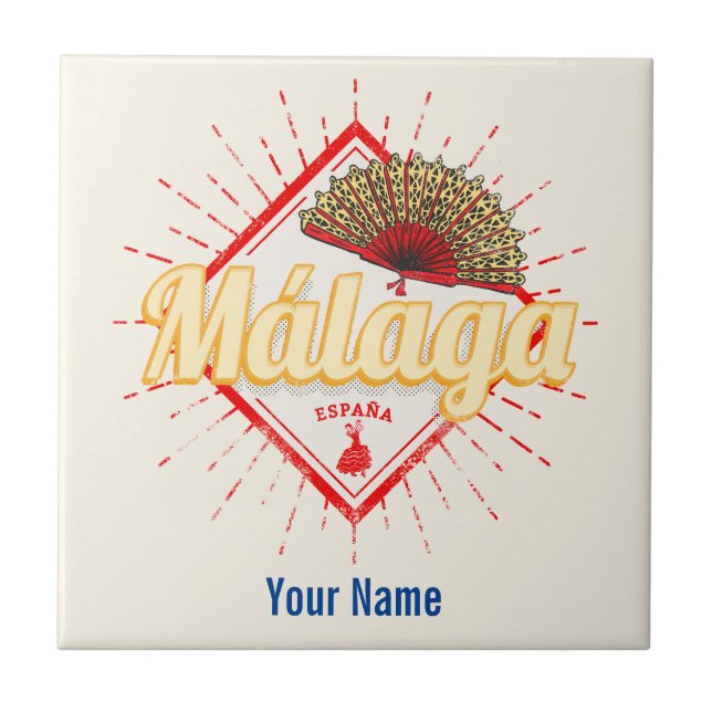 Azulejo Málaga Andalucía España Retro Flamenco Vintage (Frente)