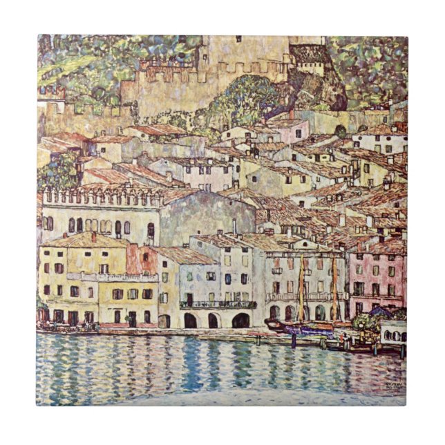 Azulejo Malcesine en el lago Garda por Gustav Klimt (Frente)