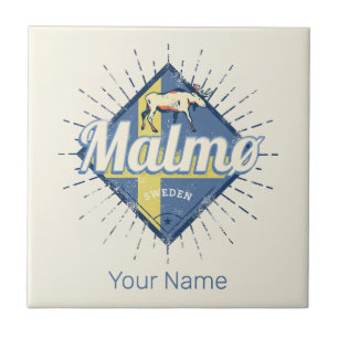Azulejo Malmo Suecia Bandera Retro Vintage Moose Souvenir
