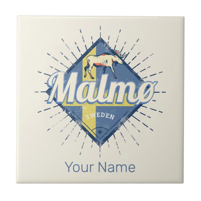 Azulejo Malmo Suecia Bandera Retro Vintage Moose Souvenir (Frente)