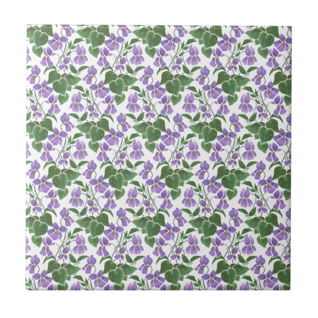 Azulejo Malva de violetas dulces sobre mosaico de cerámica (Frente)