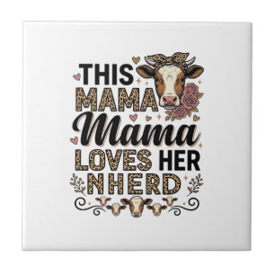 Azulejo Mamá Ama a Su Manada Diseño de Camiseta de Vaca Vi