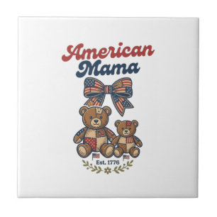 Azulejo Mamá Americana Oso Patriótico Parche Vector Diseño