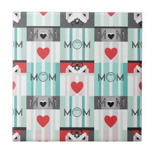 Azulejo Mamá audaz del arte pop con corazones y rayas retr