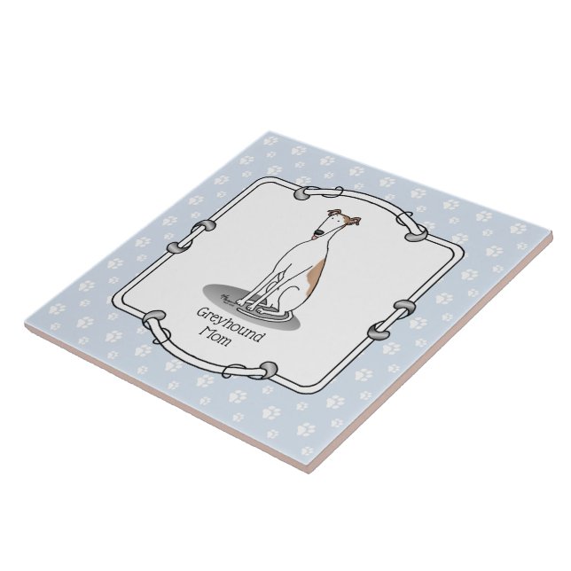 Azulejo Mamá de Greyhound (blanca como el hembra) Perro Cu (Lado)