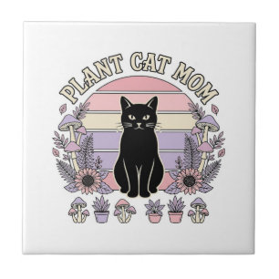Azulejo Mamá Gato Planta Gato Plantas Cottagecore Vintage