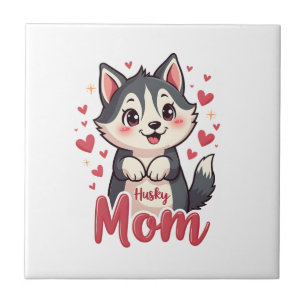 Azulejo Mamá Perro Husky Diseño Kawaii Lindo