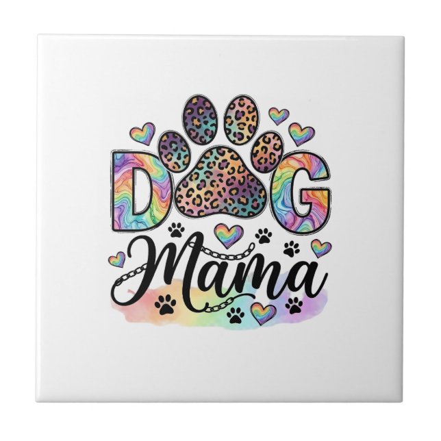 Azulejo Mamá Perro Pata Leopardo Arcoíris Acuarela Corazon (Frente)