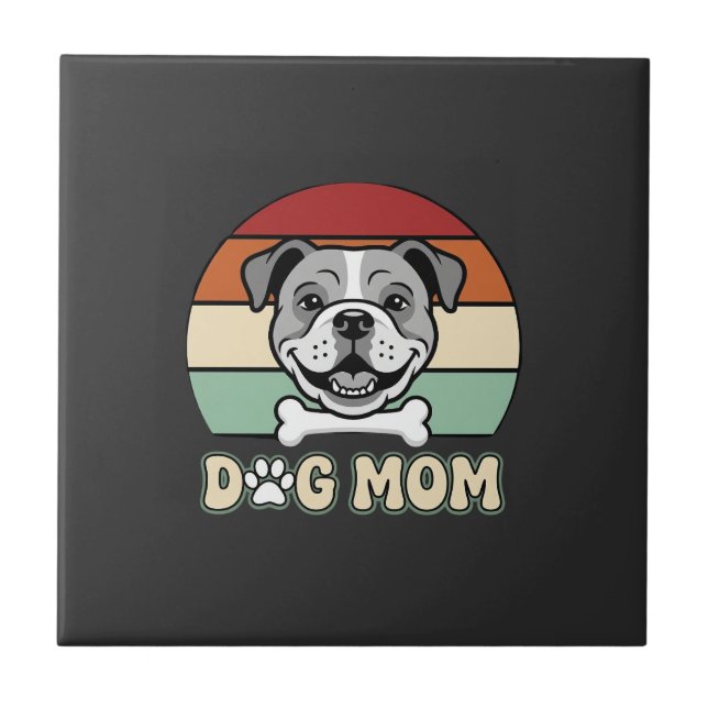Azulejo Mamá Perro Retro Vector Bulldog (Frente)