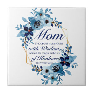 Azulejo Mamá - Proverbios 31:26 Floral de escritura del Dí