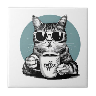 Azulejo Mańanas de gato genial � Caf�, gafas de sol y acti