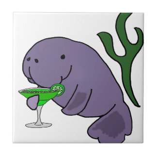 Azulejo Manatee divertido que bebe el dibujo animado de