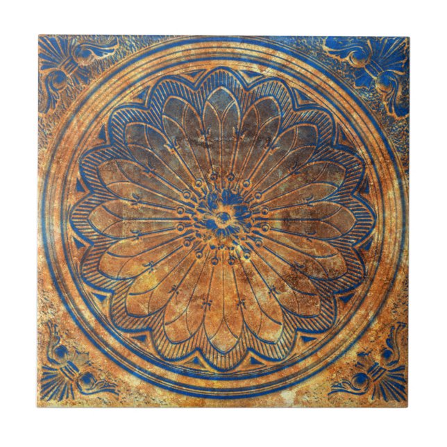 Azulejo Mandalá Arabesco Calidoscopio Abstracto Bronce (Frente)