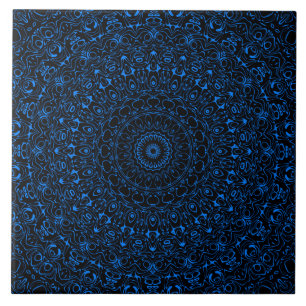 Azulejo Mándala Azul Azafrán con Simetría Hipnótica