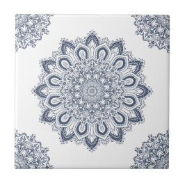 Azulejo Mandala azul blanco elegante