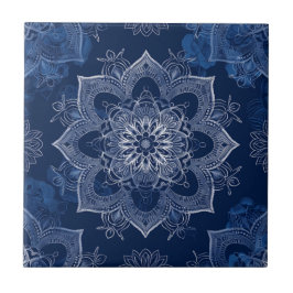 Azulejo Mandala azul de la Marina Boho artística
