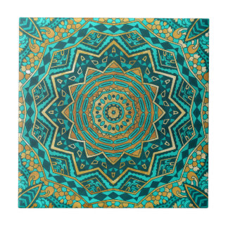 Azulejo Mandala azul del topaz
