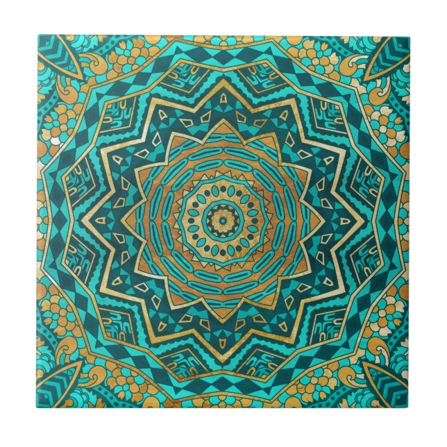 Azulejo Mandala azul del topaz (Frente)