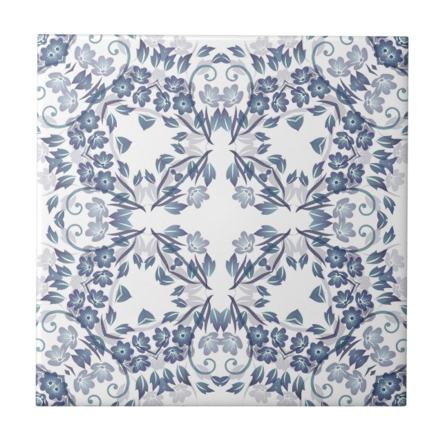 Azulejo Mándala azul polvoriento  (Frente)